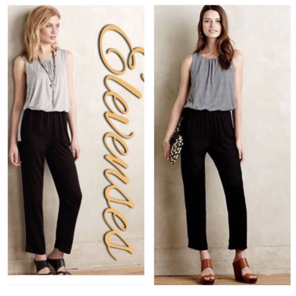Anthropologie Elevenses Priya Jumpsuit Pants Romper Small Black Gray Comfy